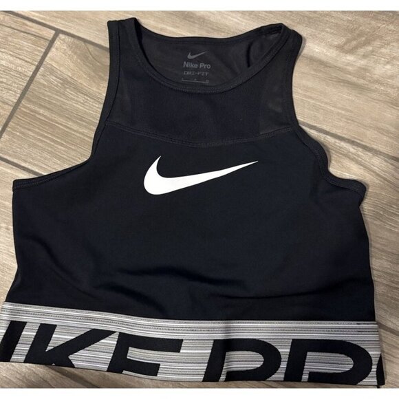 Nike Womens Pro Dri-FIT Cropped Graphic Training Shirt Black Size Small - Picture 1 of 4